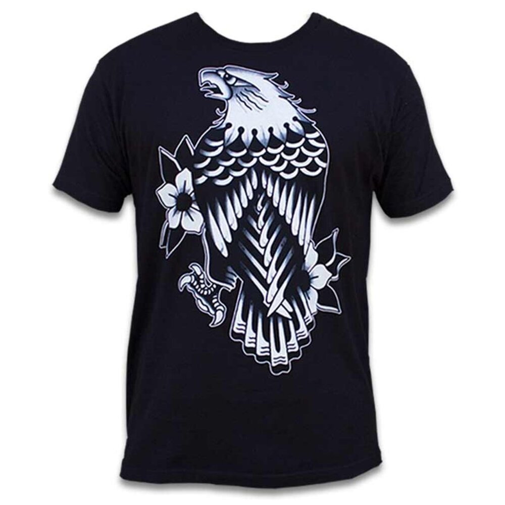 Eagle Rain Black Tee Tattoo Art USA Pride S-M-L-XL-2XL